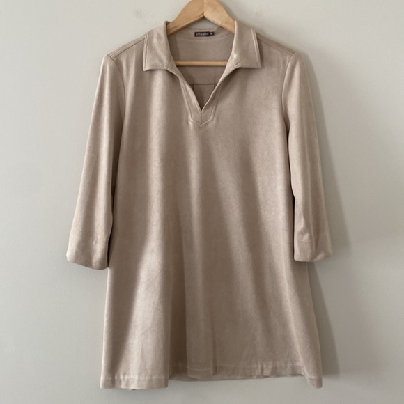 J. McLaughlin Faux Micro Suede V Neck 3/4 Slit Sleeve Tunic Size XL Tan - Picture 8 of 12